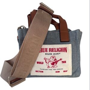 True Religion Denim Messenger Bag - Blue and Brown